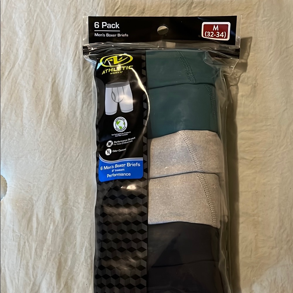 Athletic Works Black and Gray Boxer Briefs 6-Pack
